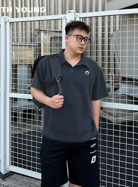 郑一爱穿搭大码男装【刺绣polo】夏季翻领做旧polo衫男透气短袖