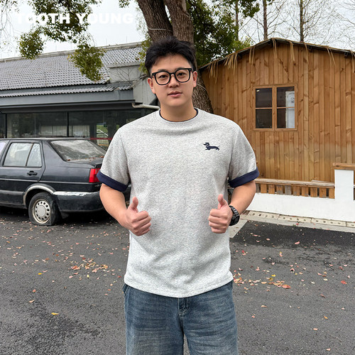 郑一爱穿搭大码男装【男友衣橱】260g夏季拼接假两件短袖宽松T恤