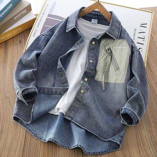 男童牛仔衬衫2025新款儿童洋气衬衣长袖春秋款中大童帅气外套薄款