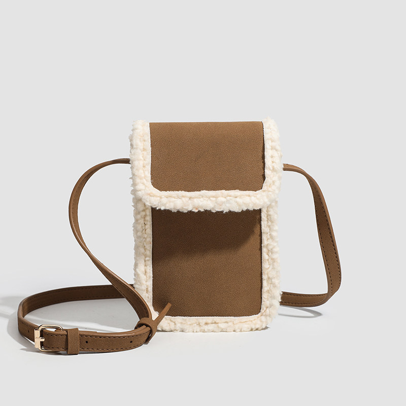 日本バッグ2025新款复古磨砂拼接小方包手机包单肩斜挎包毛毛包女,箱包皮具/热销女包/男包,单肩包,淘宝优惠券,粉丝福利购,淘宝优惠卷