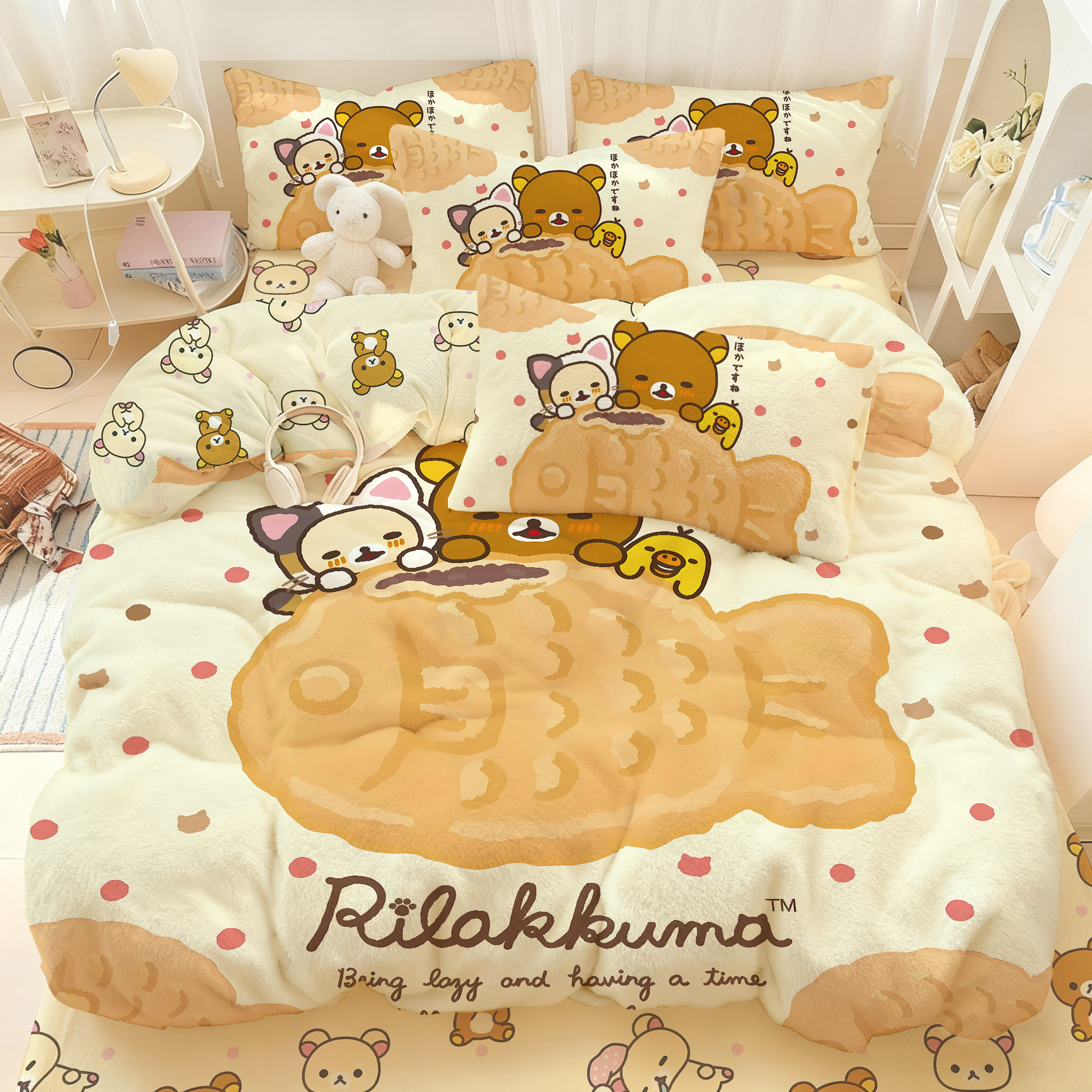 轻松熊卡通婴儿绒保暖四件套