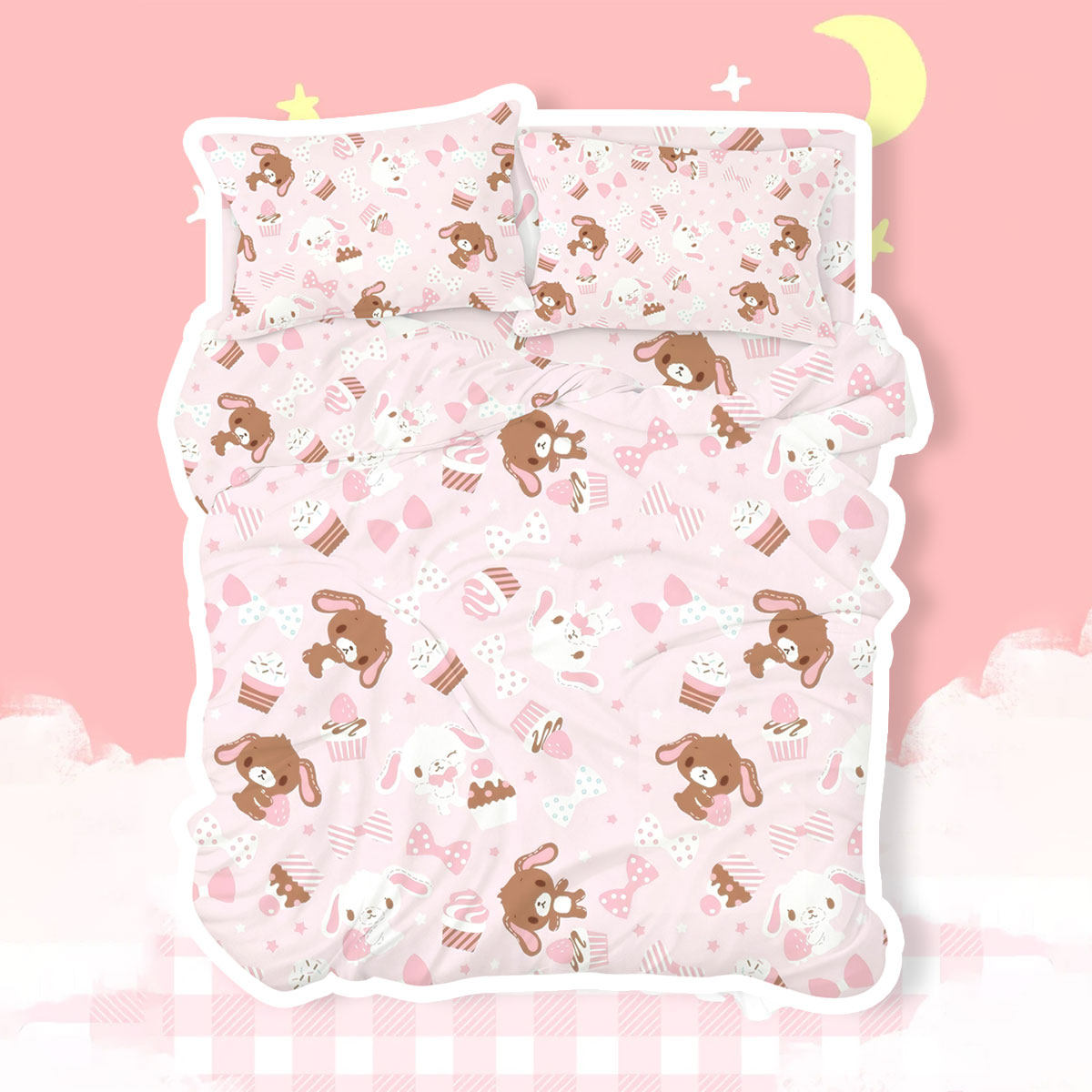 双面印花甜点兔卡通四件套锦棉亲肤透气少女学生宿舍家用床上用品