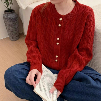 汕头市汇鹏服装有限公司扣温柔风针织开衫圆领纯色设计感毛衣上衣