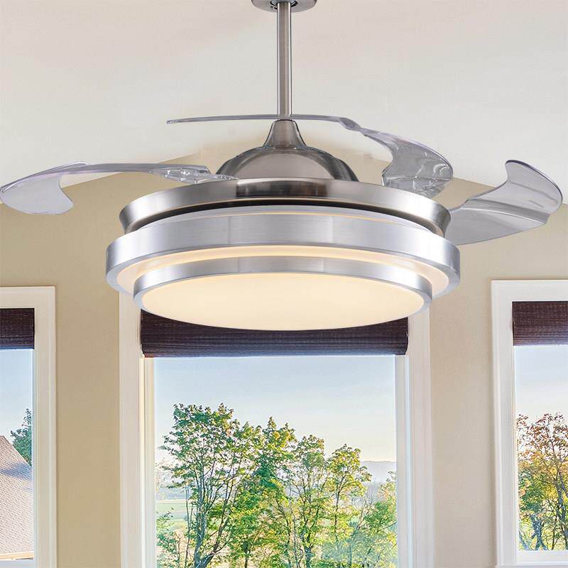 隐形扇折叠吊扇灯LED风扇灯现代简约时尚带灯吊扇灯伸缩吊扇灯