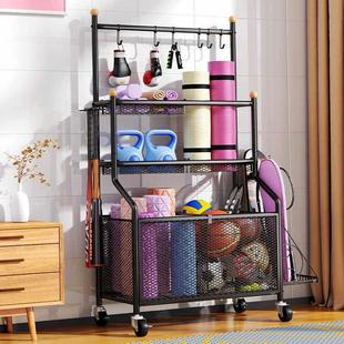 雅贝洛运动健身器材整理置物架带轮瑜伽垫收纳筐羽毛球篮球多功能