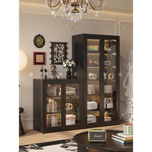 家用玻璃门钢制书柜儿童书架落地防尘储物架客厅展示柜储物柜