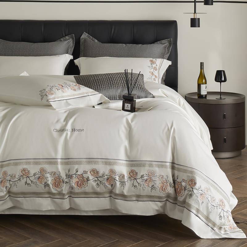 法式田园140支匹马棉刺绣贡缎四件套高端别墅亲肤床单床品套件1.8