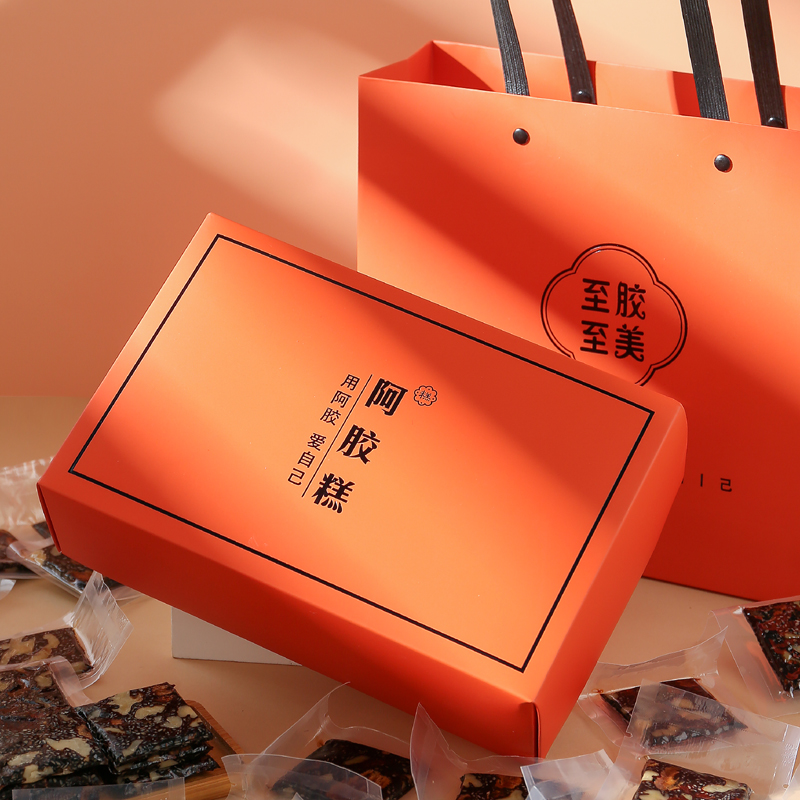 阿胶糕国潮橙色包装礼盒