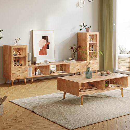 全实木电视柜玻璃门带灯