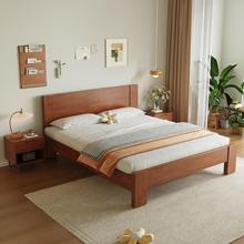 千初实木床双人床现代简约原木风主卧室排骨架床架出租房新中式