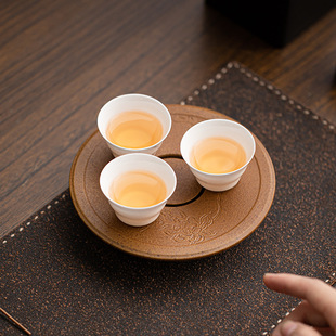 酱釉蓄水壶承手作仿古粗陶干泡台家用盘茶壶茶杯托盘茶具配件