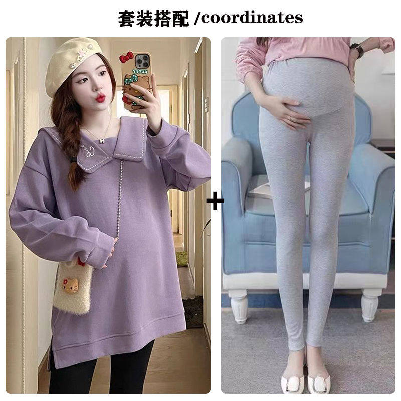 달콤한 출산복 2023 봄 가을 새로운 유행 엄마 스타일 패셔너블한 루즈 투피스 스웨트 셔츠 세트