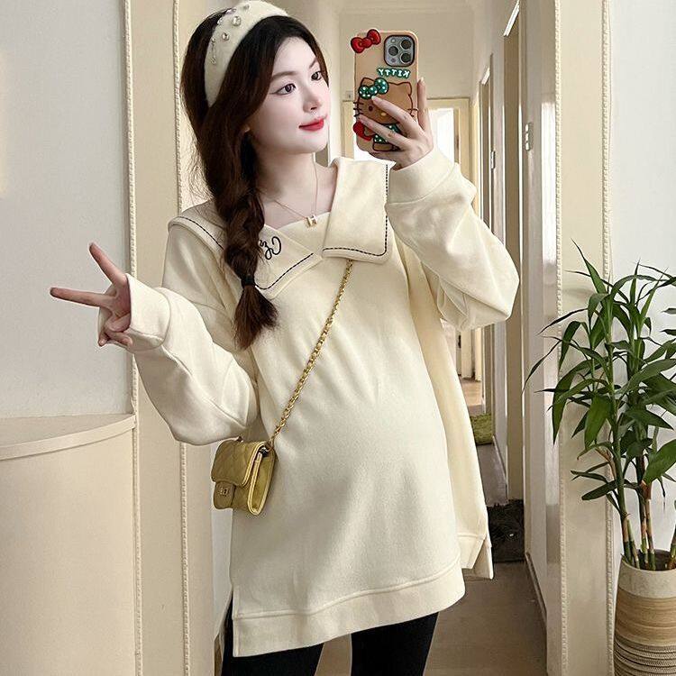 달콤한 출산복 2023 봄 가을 새로운 유행 엄마 스타일 패셔너블한 루즈 투피스 스웨트 셔츠 세트