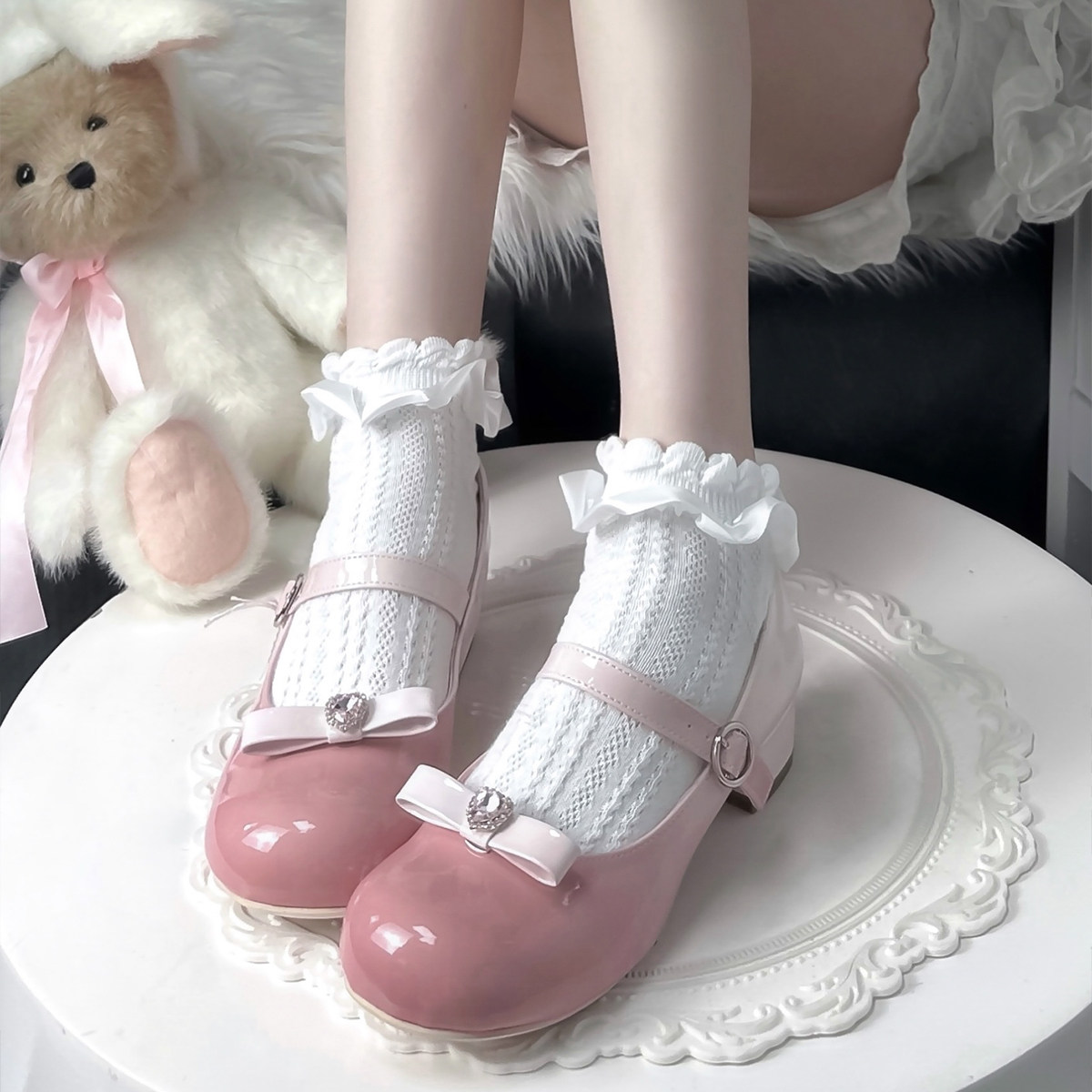 白色花边公主袜子女夏季蕾丝洛丽塔短袜lolita袜子搭配乐福小皮鞋