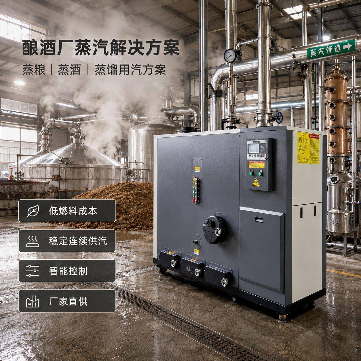 生物质蒸汽发生器酿酒坊蒸粮蒸酒发酵蒸馏用汽全自动节能厂家