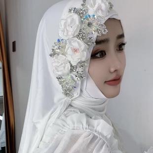 软帽檐头巾重工套头绕巾长巾包头帽新款时尚新娘结婚盖头纱巾头套