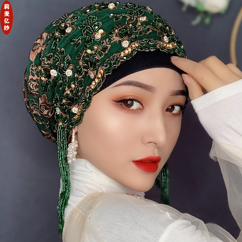 盖头女回族帽子头巾帽桑蚕丝真丝帽流苏帽新款时尚纱巾遮发包头帽
