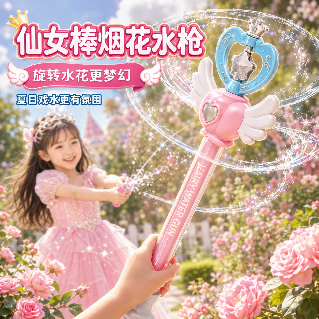 旋转喷雾魔法棒水枪夏日戏水玩具