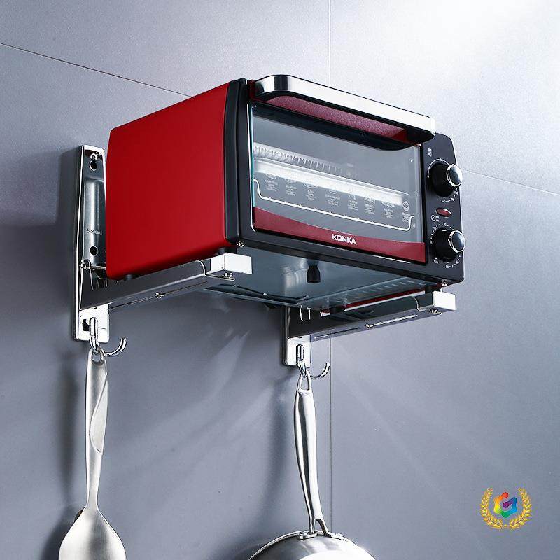 ?壁挂式厨房置物架可伸缩支架烤箱架304不锈钢微波炉架子悬挂式