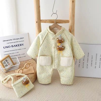 婴儿冬季连体衣新生儿秋冬保暖哈衣爬服加厚宝宝皮毛一体外出衣服