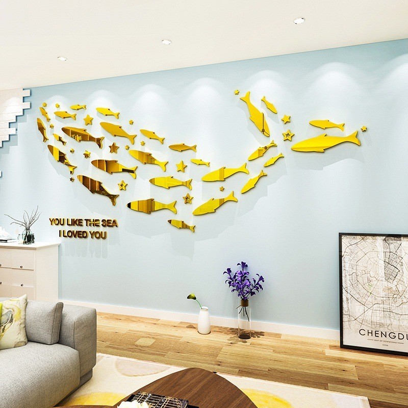 简约海底世界亚克力墙贴画3d立体海洋鱼客厅沙发餐厅背景墙面装饰
