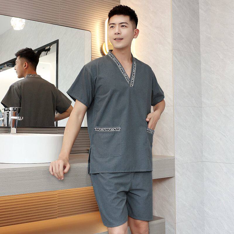 贡麻汗蒸服纯棉女款桑拿服男士大码足疗店浴服情侣套装洗浴按摩