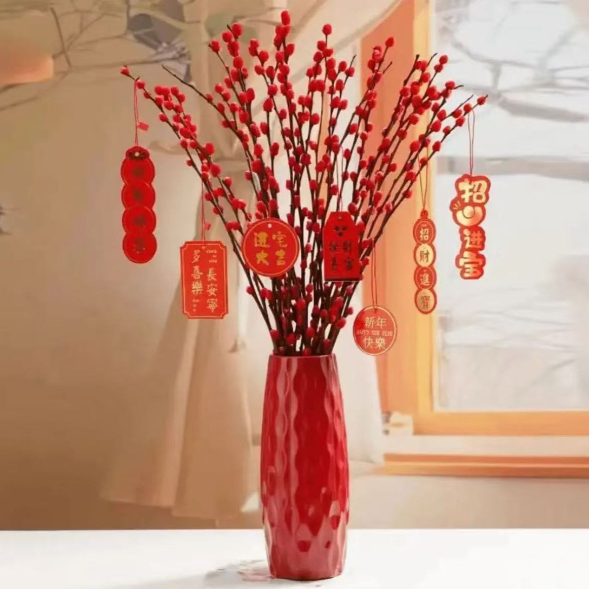 红色银柳耐寒年宵花花卉彩色室内客厅装饰工厂厂家直销直发一件