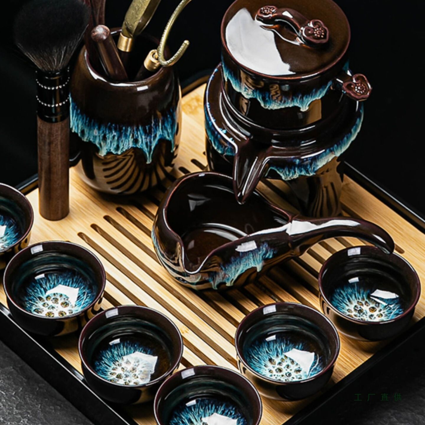 懒人功夫茶具套装家用轻奢自动茶壶建盏茶杯石磨泡茶神器2025新款图片