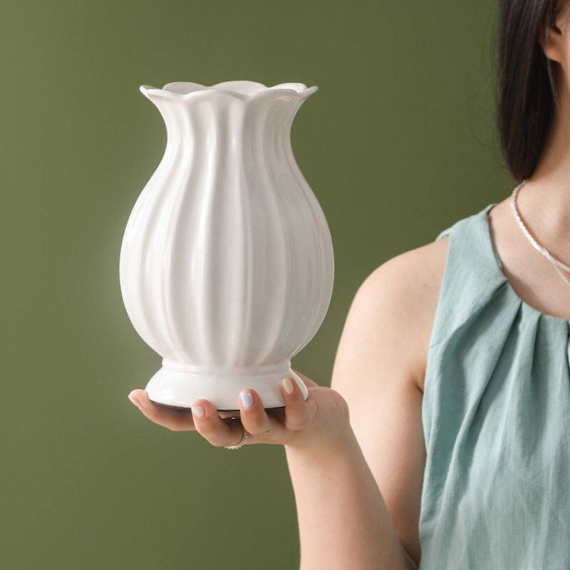 欧式风白色陶瓷花瓶轻奢感复古摆件客厅插花水培鲜花情绪稳定