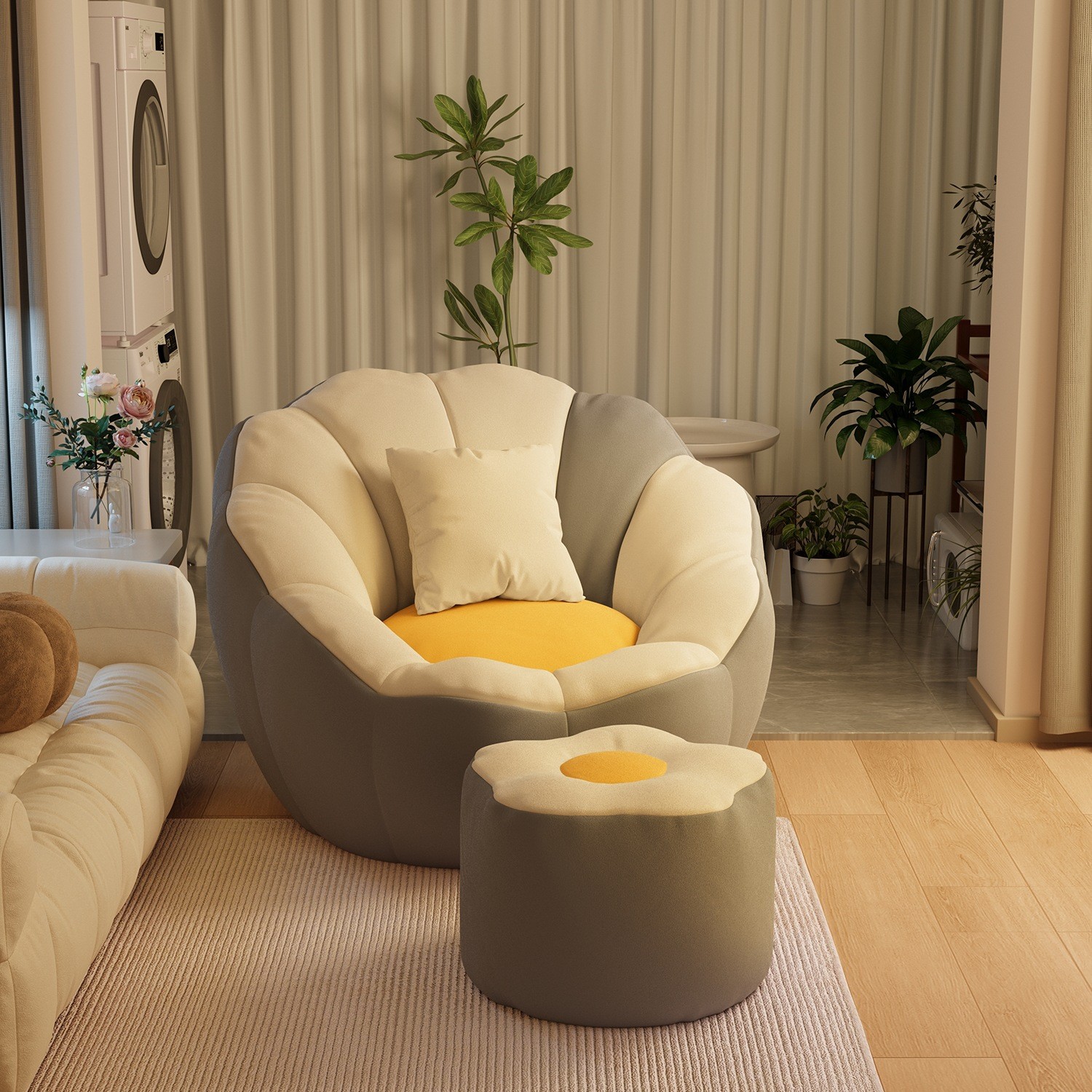 懒人沙发单人阳台卧室房间小沙发榻榻米豆袋小型窝窝椅床边靠背椅