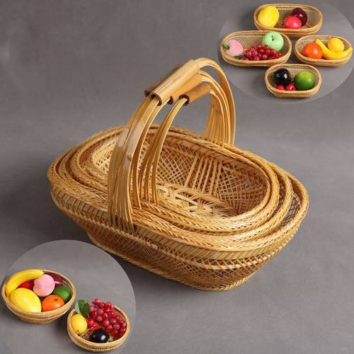 纯手工竹编竹篮收纳篮竹筐果篮果盘精品手提篮镂空水果鸡蛋篮子