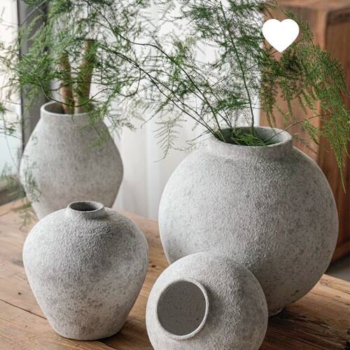 中式复古手工粗陶罐花瓶陶瓷大肚花器大号客厅玄关装饰品摆件绢花