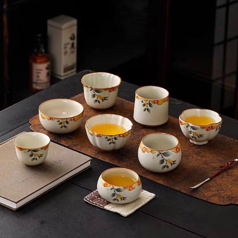 功夫茶具主人杯杯子个人香品茗杯陶瓷茶盏茶杯汝窑桂花桂兰茶碗富