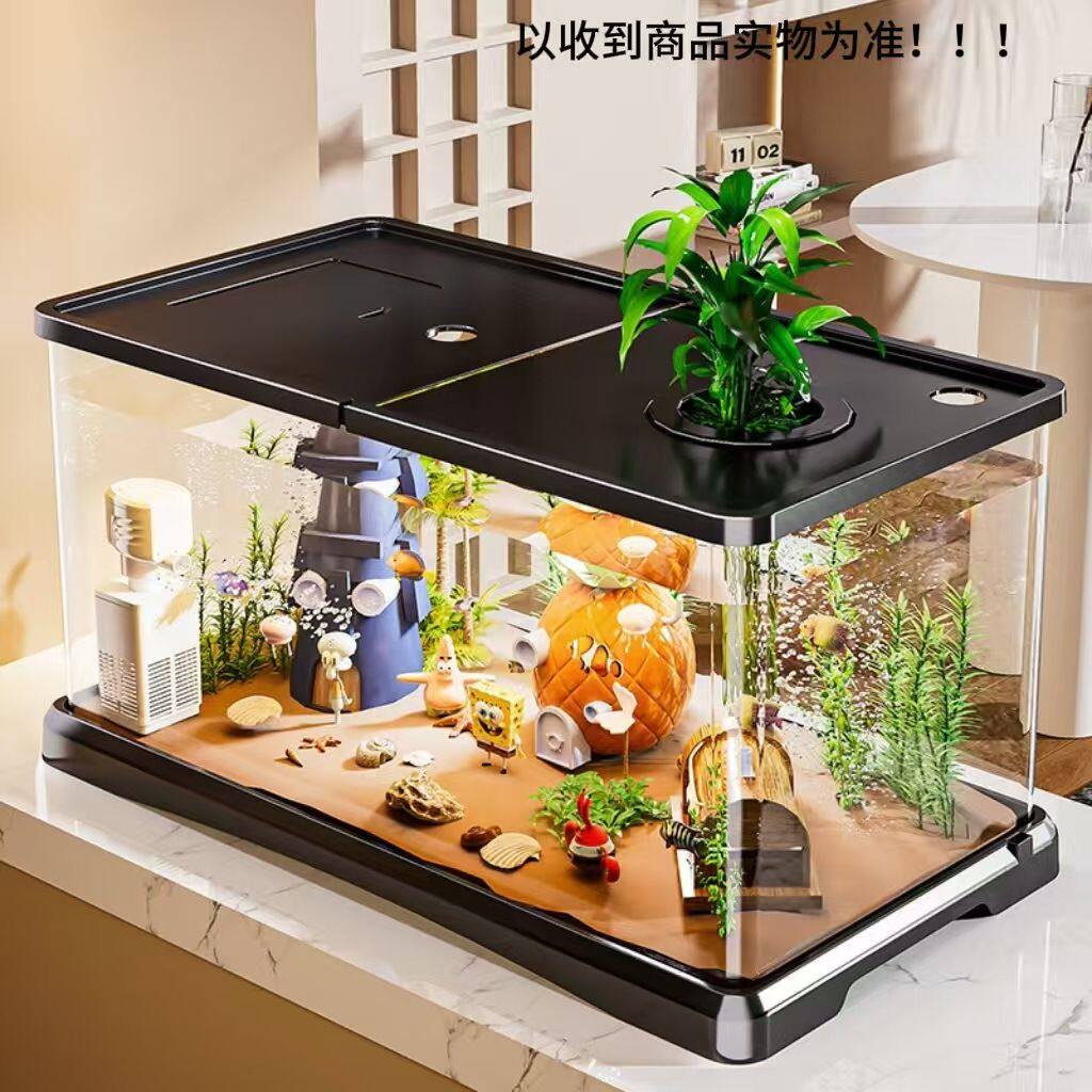 家用鱼缸客厅生态制氧桌面过滤透明金鱼缸新款全套一体机造景2025