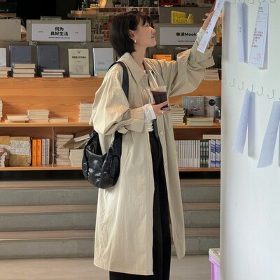 韩系高级感风衣外套女秋季新款中长款卡其色小个子巨好看薄款