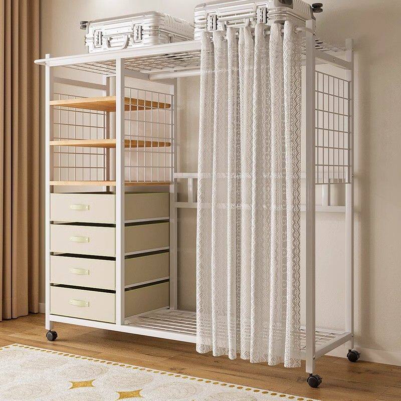 简易衣柜卧室家用组装货架结实耐用简约开放式防尘帘衣帽间柜烛优