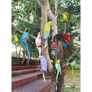 鹦鹉挂件树脂户外庭院花园树上装饰品可爱动物工艺品壁挂吊环