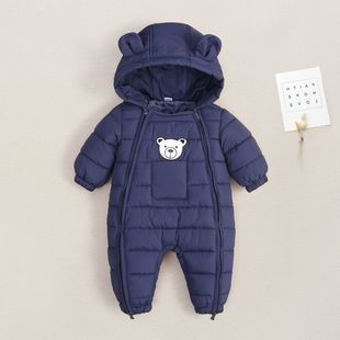 冬季婴儿连体哈衣新生儿拉链爬服男女宝宝冬季棉服加厚外出抱套装