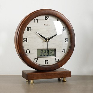 台钟客厅桌台面时钟装 饰钟表电视柜台木质坐钟复古静音座钟HD394