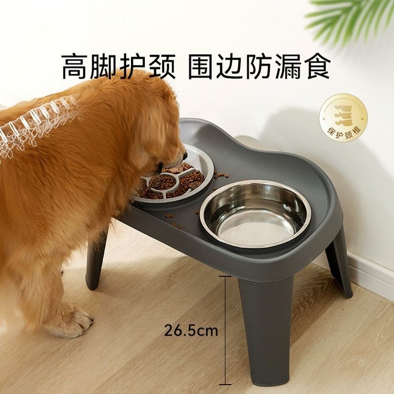 狗碗盆不锈钢狗狗饭盆喝水慢食中大型犬护颈防打翻高脚双碗