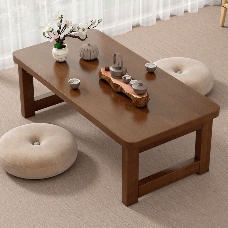 实木飘窗小桌子可折叠炕桌家用榻榻米小茶几床上吃饭学习坐地矮J*
