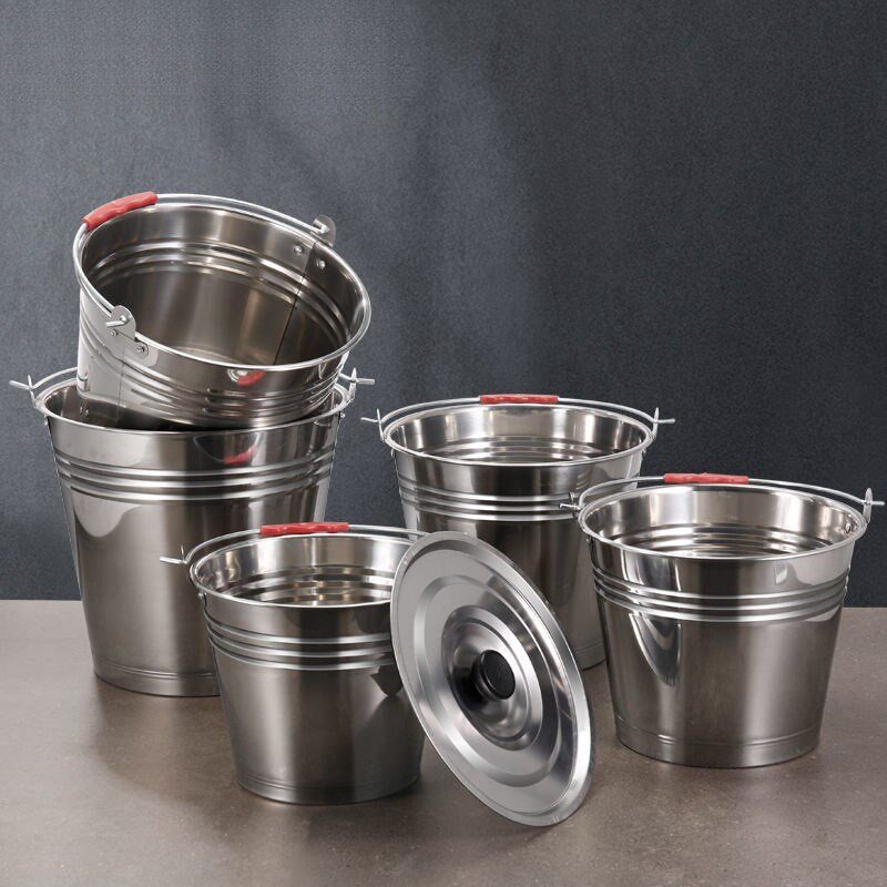 不锈钢桶小圆桶垃圾桶家用铁桶手提式多用提桶水桶加厚不锈钢桶小
