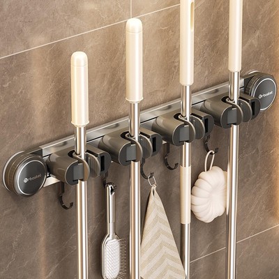 吸盘拖把壁挂夹免打孔挂钩置物架浴室卫生间拖布扫把固定挂架语暮