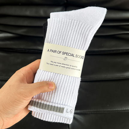 袜子男士秋冬白色中筒袜厚款长绒棉袜加厚毛巾底袜纯色运动棉长袜