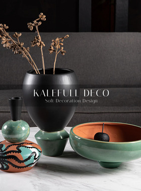 极简现代轻奢绿色果盘客厅陶瓷章鱼花器花瓶饰品售楼部摆件高级感