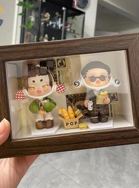 盲盒相框摆台diy场景6寸挂墙免打孔六寸木质立体中空画框桌面摆件