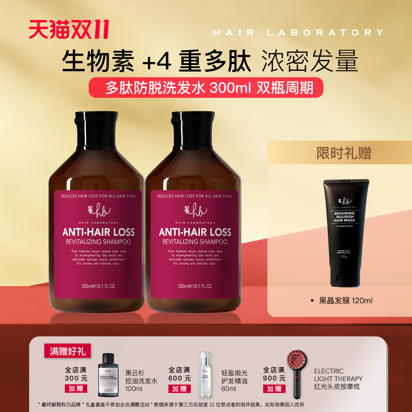HL实验室专研防脱丰盈洗发水生物素多肽赋能毛囊固发密发