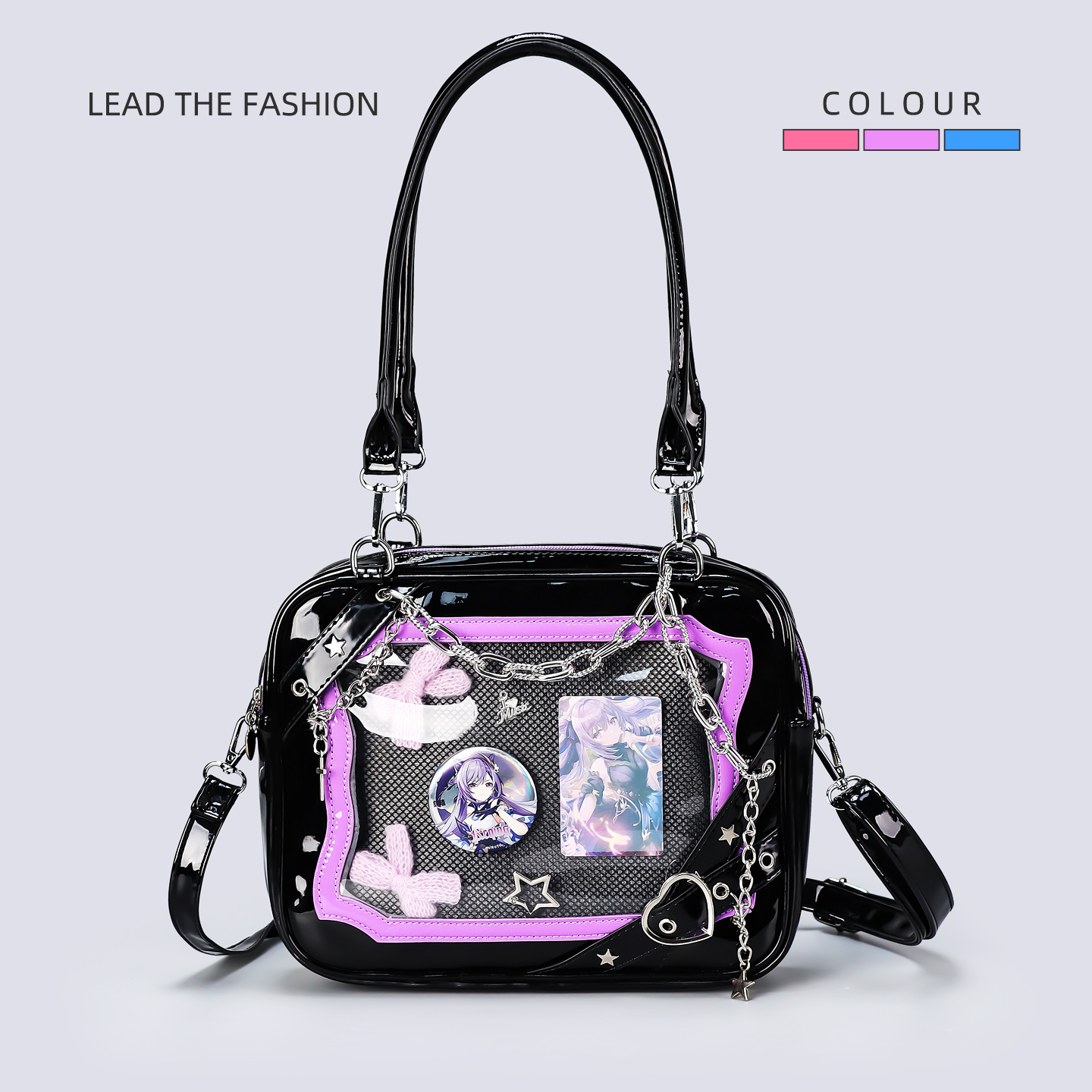 Y2K银色链爱游戏透明吧唧痛包