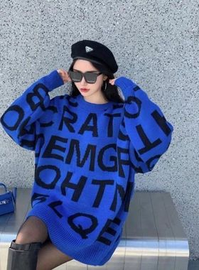 【非常厚】75-300斤加肥加大码欧美秋冬春季字母毛衣女慵懒针织裙