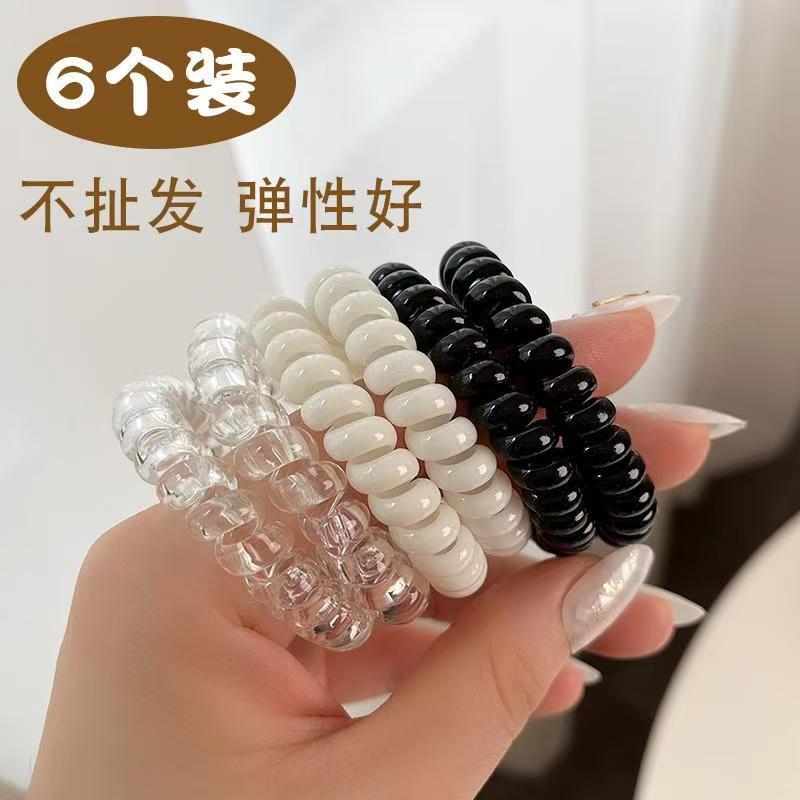 无痕不伤发头绳简约电话线发圈黑白色透明电话线发圈高级感耐用女